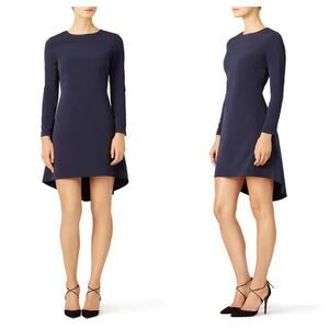 [Nha Khanh] Navy Blue North High Low Shift Mini Dress Classic Long Sleeve Sz 14
